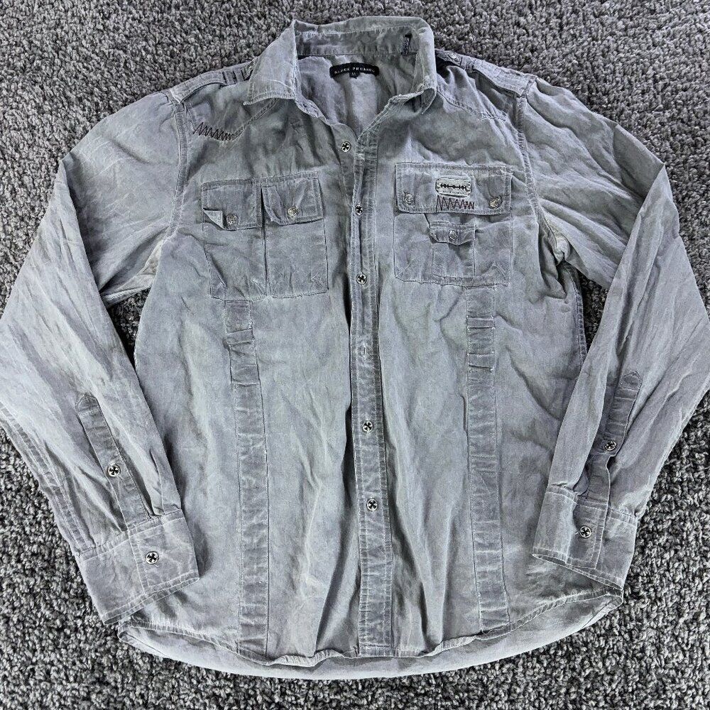 Affliction Black Premium Razorblade Shirt Mens Medium Button Up Long Sleeve Y2K